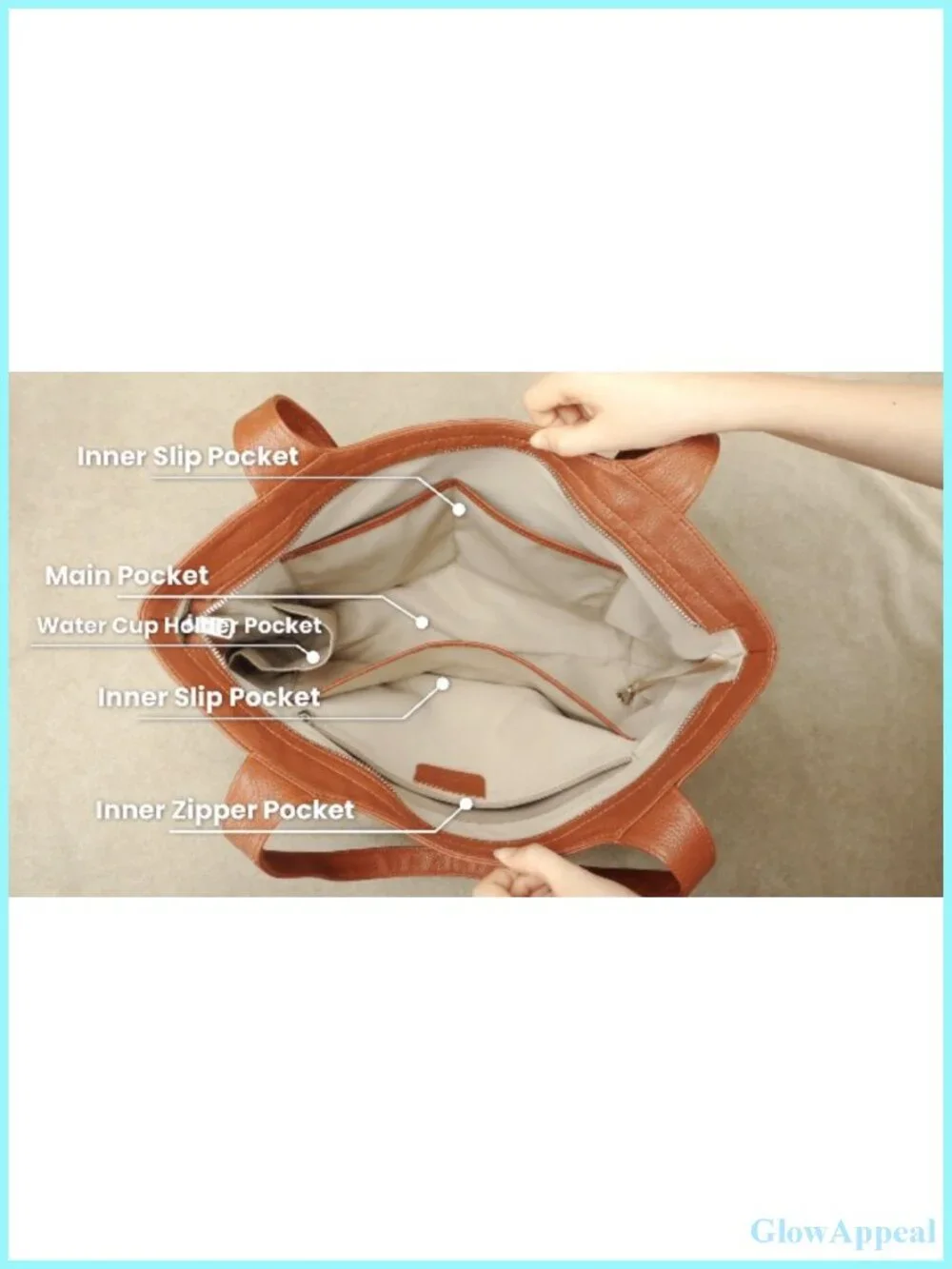 Genuine Leather Slouchy Tote Bag with Zipper & Multiple Pockets